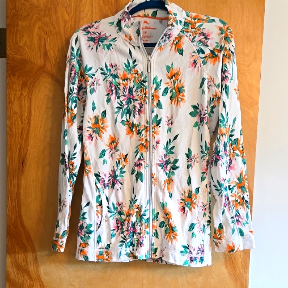 Tommy BAHAMA Light Weight Zipup, High Neck. Bright And Colorful